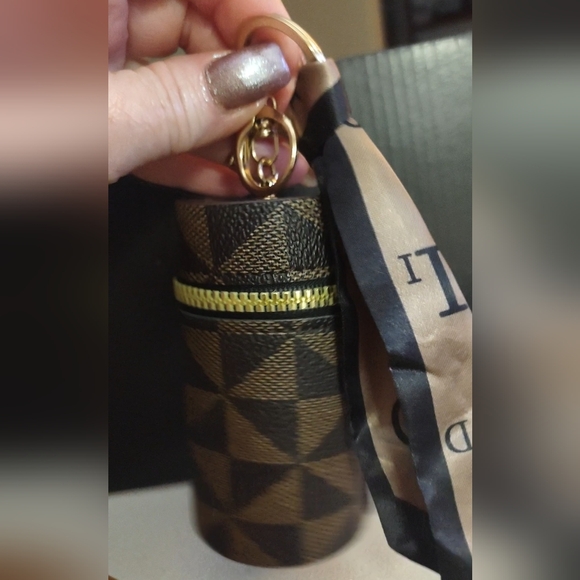 Handbags - Brown Bag Hook Lipstick Case Keychain Bag Charm   with Scarf Accent